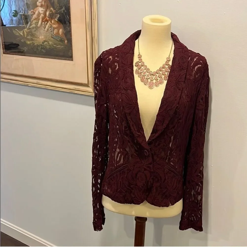 INC INTERNATIONAL CONCEPTS | burgundy lace jacket M - Picture 1 of 6